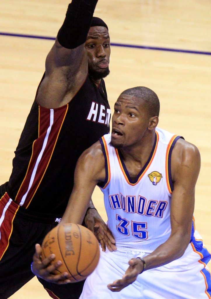 Kevin Durant of Oklahoma City and LeBron James of Miami will be competing again Sunday night in Game 3 of the NBA finals.
