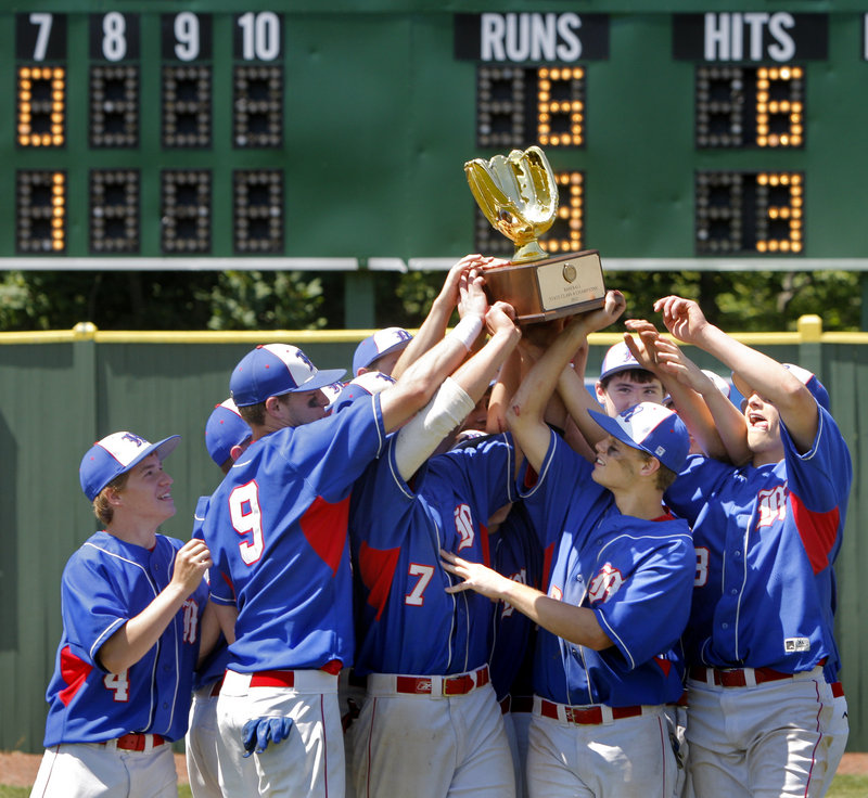 The team that was 5-5 after 10 games never lost another. It’s the Messalonskee baseball team, and there was certainly reason to celebrate Saturday’s 6-3 win and a Class A title.