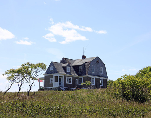 This photographs made available by LandVest Inc. shows one of the structures on House Island in Casco Bay.