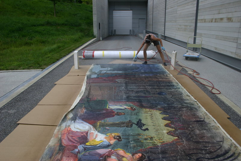 The scroll was sprayed with a consolidant at the Williamstown Art Conservation Center in Massachusetts, where much of the restoration work was done.
