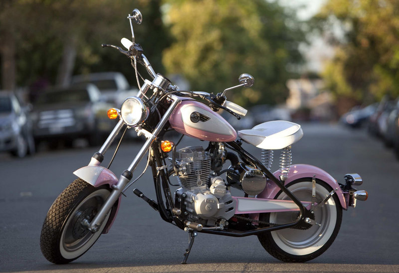California Scooter Co. makes the Babydoll, an entry level bike patterned after a 1947 Mustang, with a tractor seat and white wall tires. All the company’s motorcycles weigh 240 pounds to appeal to women who want a less heavy bike.