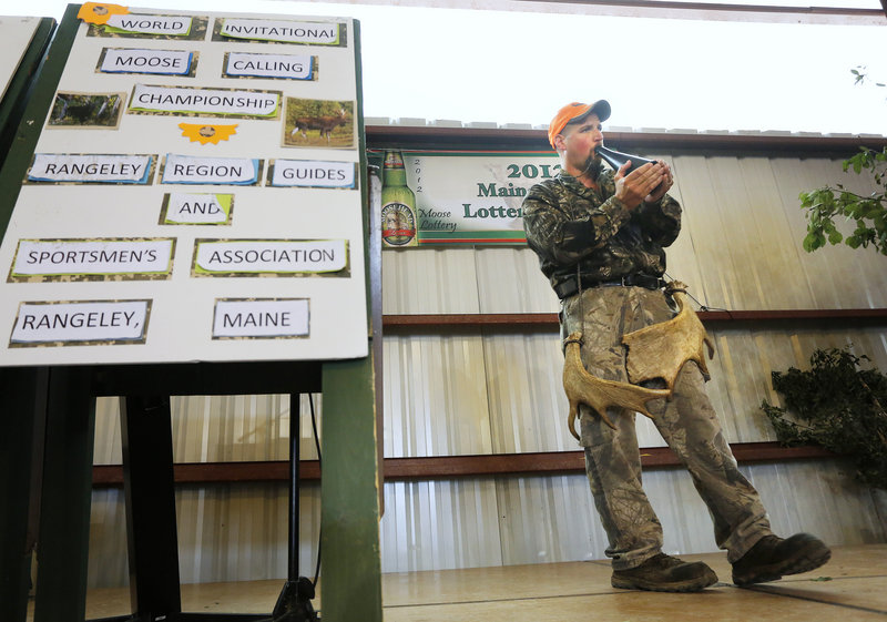 Kevin Deschaine of Madawaska is the ’12 moose-calling champ. He has been named champion in three such competitions, which are still relatively new to Maine.
