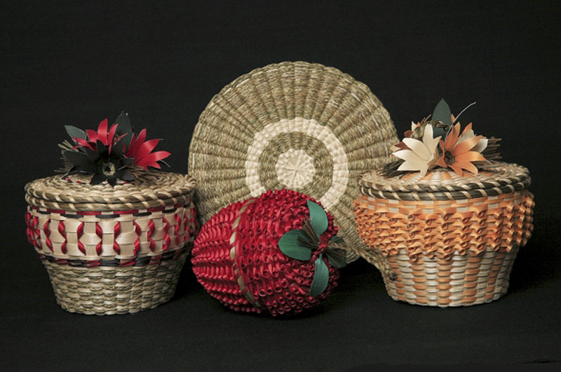 Molly Neptune Parker of Princeton, in far eastern Maine, made this assortment of handcrafted baskets. Most of her baskets are made from ash and sweetgrass.