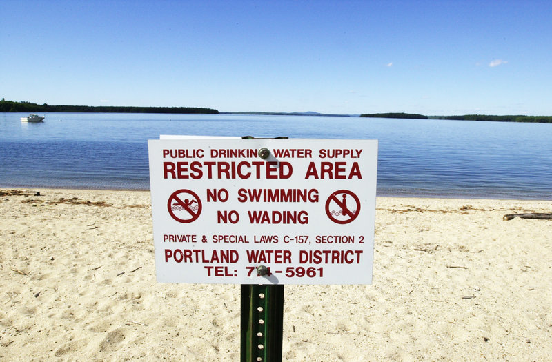 This sign near Sebago Lake in Standish alerts visitors to the no-trespassing zone around the Portland Water District’s drinking water intake area. A reader is concerned about the effect a chemical spill would have.