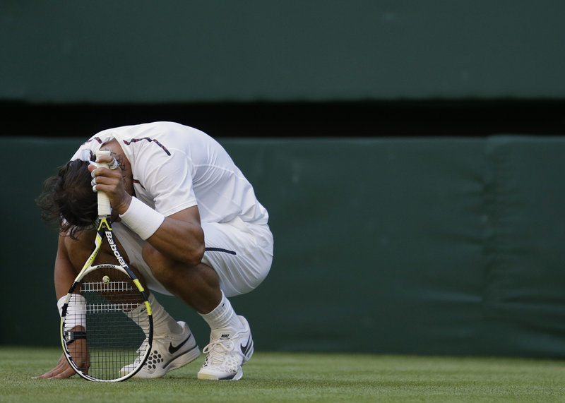 Rafael Nadal won’t be playing in a sixth straight Wimbledon final, not after a shocking five-set loss Thursday to 100th-ranked Lukas Rosol, 6-7 (9), 6-4, 6-4, 2-6, 6-4.
