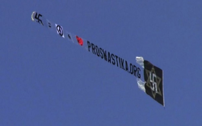 A plane flies a "ProSwastika.Org" banner over a New Jersey beach this weekend.