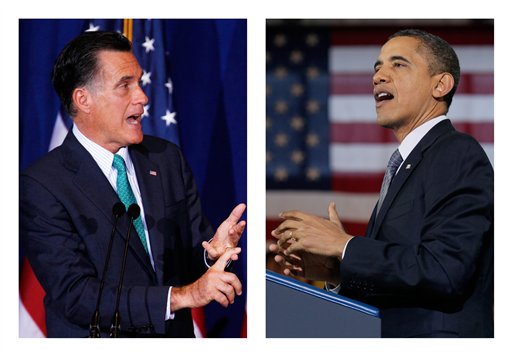 This combination of 2012 and 2011 file photos shows Republican presidential candidate Mitt Romney and President Obama. More than one-fifth of the president's ad spending has been in Ohio. Florida ranks second and Virginia third, according to organizations that track media spending and other sources.
