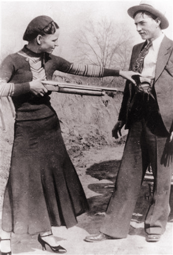 This undated photo shows outlaws and lovers Bonnie Parker and Clyde Barrow engaging in a little playful banter.