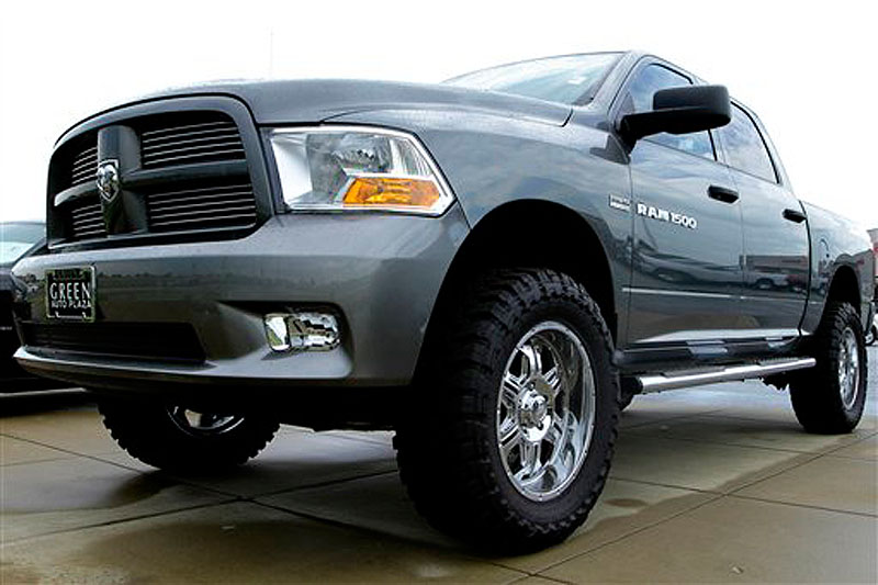 In this Sunday, June 24, 2012, file photo a new Dodge RAM 1500 pickup truck is for sale at an auto dealership in Springfield, Ill. Chrysler reported Tuesday, July 3, 2012, that U.S. sales rose 20 percent, its best June in five years, thanks to demand across its lineup (AP Photo/Seth Perlman, File) Autos Business Auto Sales Dodge Chrysler