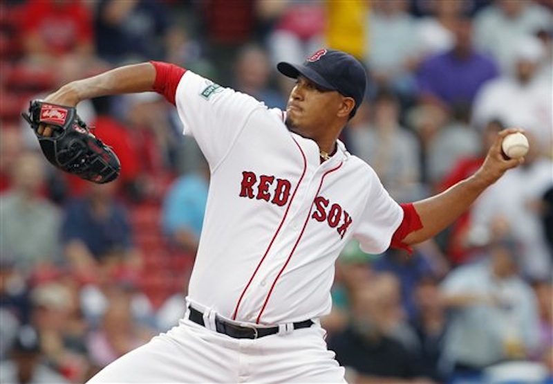 Boston Red Sox's Felix Doubront pitches in the first inning of a baseball game against the Chicago White Sox in Boston, Wednesday, July 18, 2012. (AP Photo/Michael Dwyer)