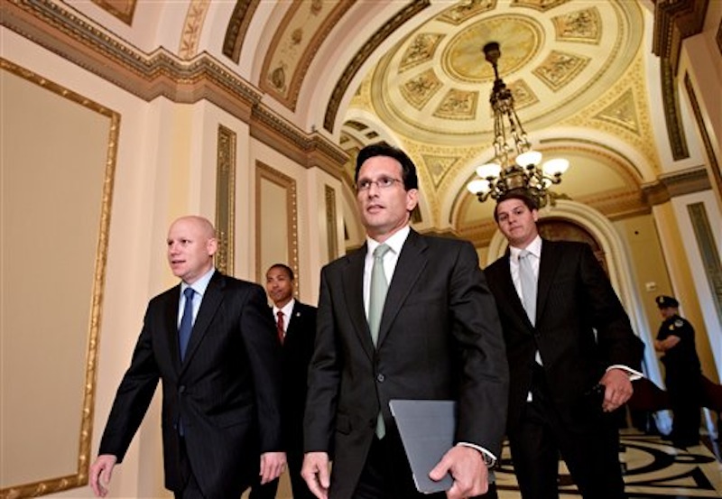 House Majority Leader Eric Cantor of Va., walks from the House floor as he manages the vote to repeal the Affordable Care Act which he sponsored, Wednesday, July 11, 2012, on Capitol Hill in Washington. (AP Photo/J. Scott Applewhite)