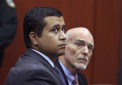 George Zimmerman, left, and attorney Don West appear before Circuit Judge Kenneth R. Lester, Jr. during a bond hearing on Thursday.