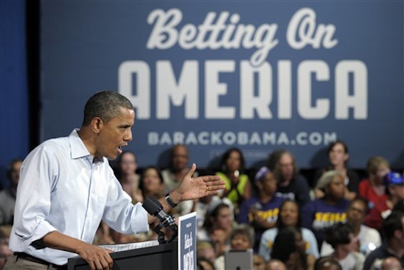 President Barack Obama speaks at Dobbins Elementary School in Poland, Ohio, Friday, July 6, 2012. (AP Photo/Susan Walsh)