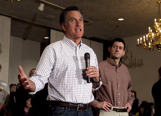 In this March 30, 2012 file photo, Republican presidential candidate Mitt Romney, accompanied by House Budget Committee Chairman, Rep. Paul Ryan, R-Wis., speaks in Milwaukee, Wis. Romney could name his running mate by the end of the week, a top adviser said today. Ryan is one of numerous politicians being considered.