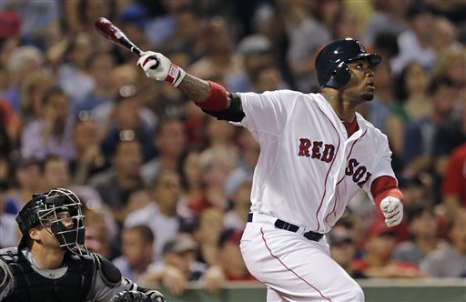 Boston Red Sox's Carl Crawford takes a swing in a game against the Chicago White Sox on July 16.