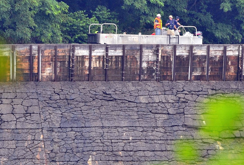 Searchers in a boat search above the Brookfield dam in Winslow for evidence of missing toddler Ayla Reynolds on Tuesday.