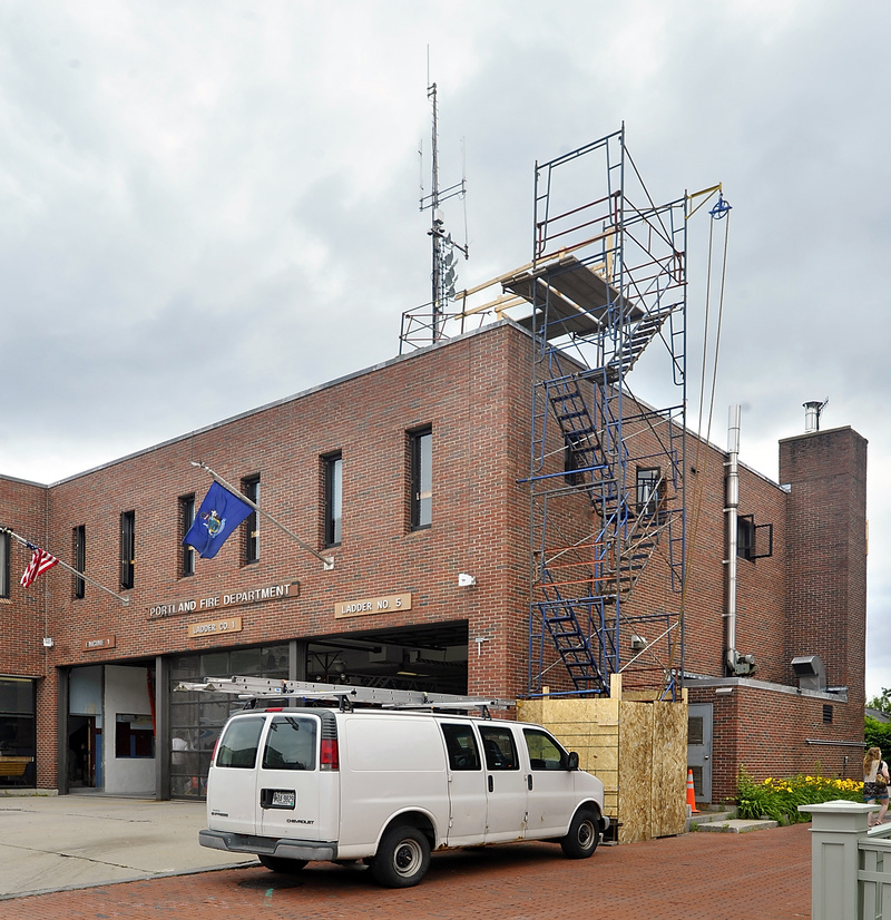 Construction has started at the Munjoy Hill Fire Station in Portland to replace the communications tower.