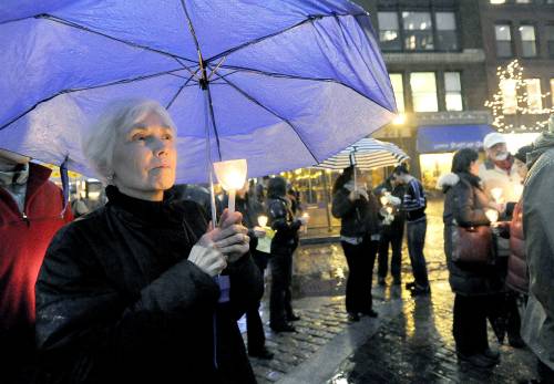 Therese Johnson of Bridgton was among those at a vigil in Portland in December 2011 to remember the homeless people who died in Maine last year.