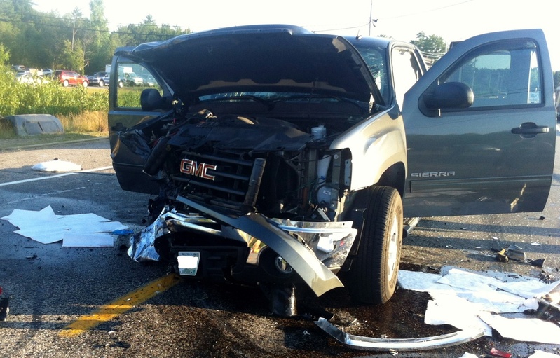 A GMC truck was one of four vehicles damaged in an accident on Route 202 in Lebanon. Police say the GMC truck struck a Malibu that was stopped to make a left turn.