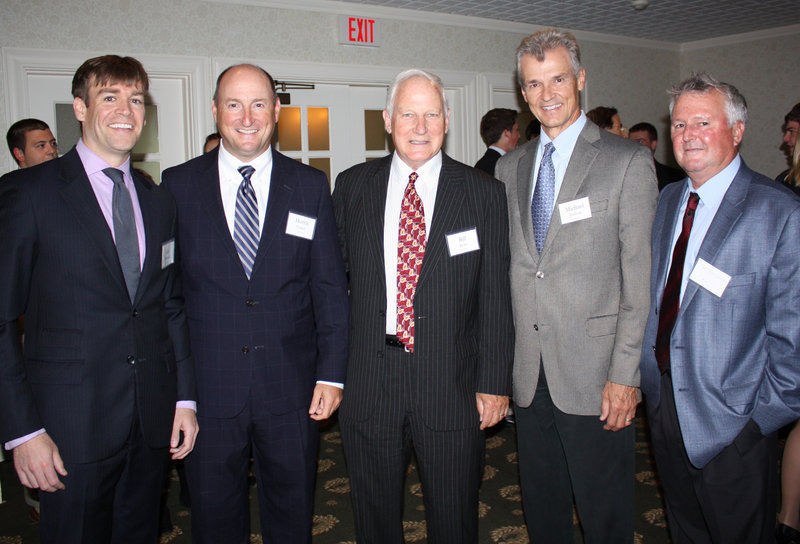 Alec Porteous, state office representative for Sen. Susan Collins, Morris Fisher, president of CBRE-Boulos Property Management, Bill Ryan, retired chairman of TD Bank, Michael Dubyak, president and CEO of Wright Express, and George Hogan, chief information officer for Wright Express.