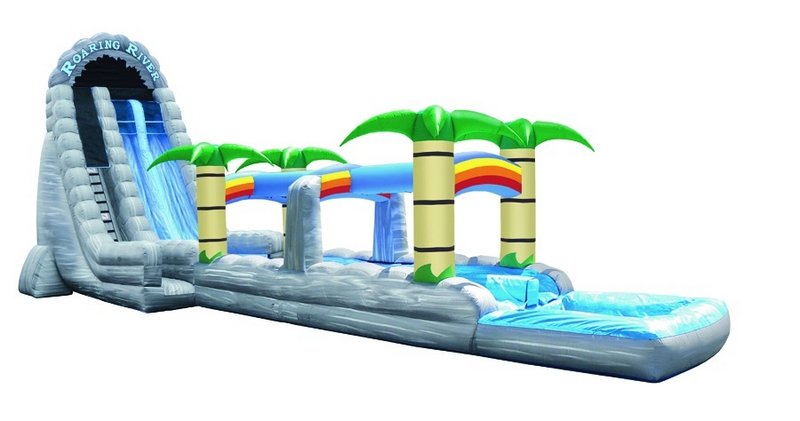 The Roaring River Waterslide is 65 feet long, 27 feet high and weighs 900 pounds before any water is even added. Blast Party Rentals in Eliot rents one for $745.