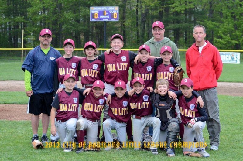 Members, from left to right, of Deering Little League’s Quality Shop team, which recently beat Giroux Energy to win the city championship. Front row: Pasquale Lapomarda, Jacob Freedman, Henry Westphal, Caleb Delano, Griffin Watson and Vinnie Pasquali; Second row: Manager Scott Watson, Ryan Breece, Luc Harrison, Robby Blanchard, Keller Nicolai, Jack Lynch and Coach Rolf Westphal; Back: Coach Jeff Breece.