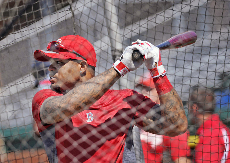 Boston’s Carl Crawford, a $142-million outfielder on the disabled list, takes batting practice at Hadlock Field on Monday. Crawford underwent arthroscopic surgery on his left wrist in January to remove damaged tissue.