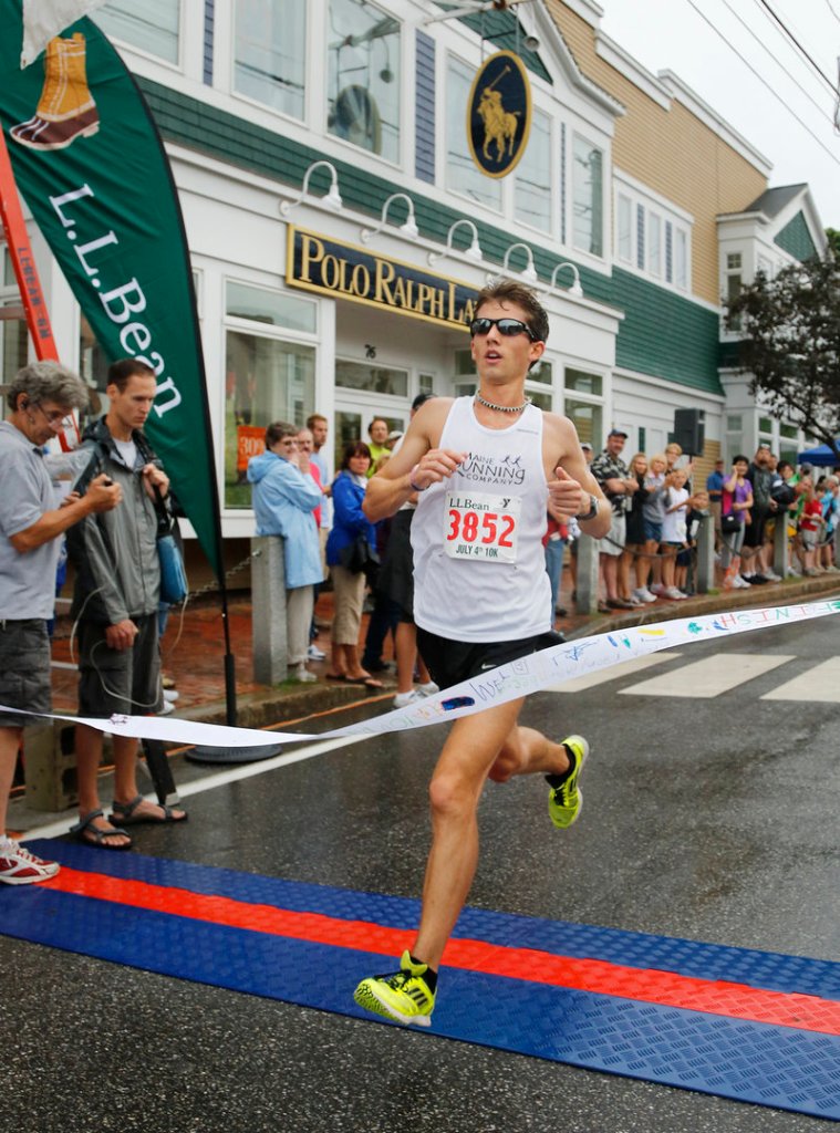 Jonny Wilson of Falmouth wasn’t able to get the race record he sought, but still finished more than a minute ahead of anyone else in the L.L. Bean road race Wednesday.