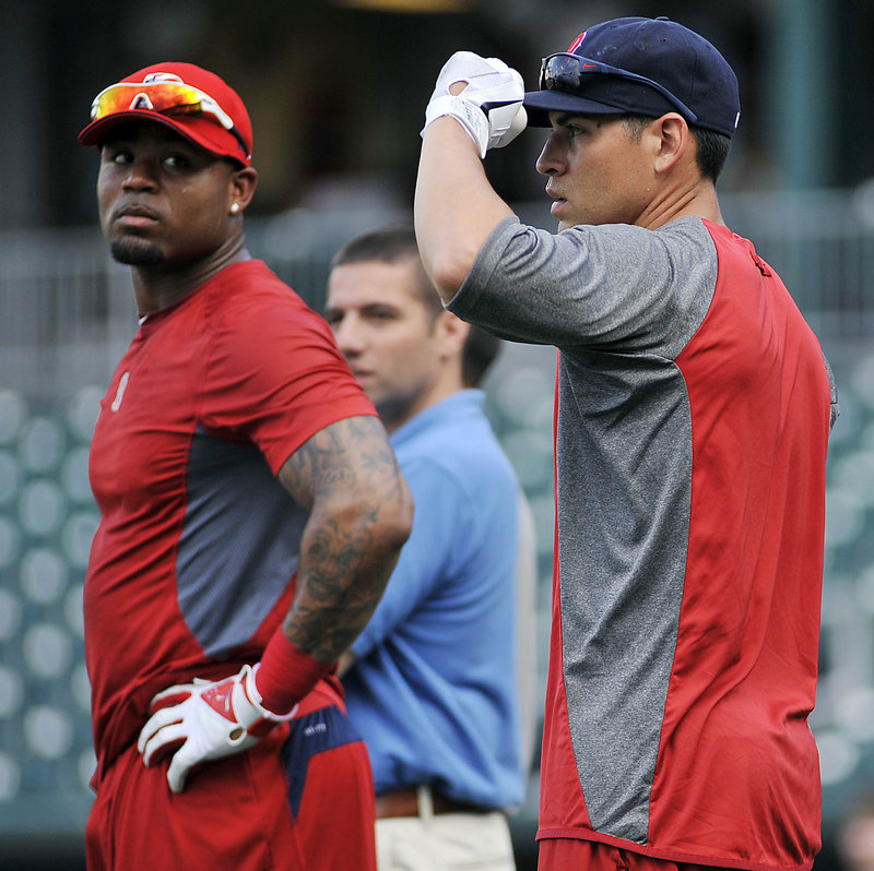 Carl Crawford, left, and Jacoby Ellsbury would be preparing to play the New York Yankees this weekend in a perfect world. Instead they’re in New Hampshire, waiting for the call.