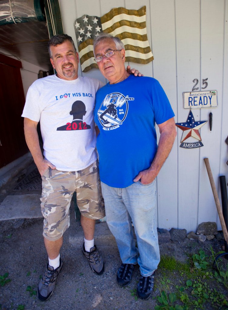 Jim Ready, left, and U.S. Rep. Barney Frank, D-Mass., relax at their home in Ogunquit on Monday. The two were married in Newton, Mass., on Saturday. “We did it because we’re in love and we want to be with each other,” Frank said.