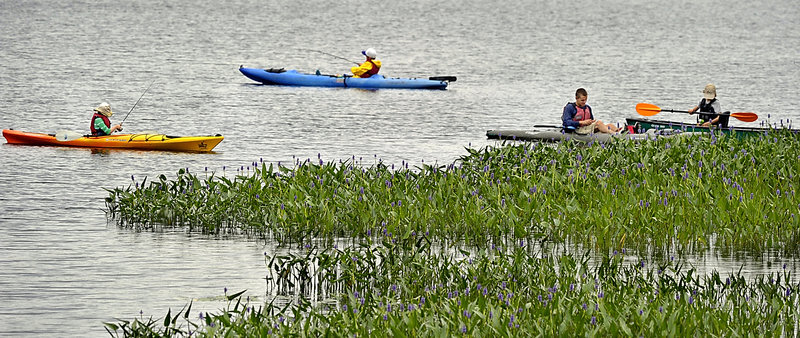 Light rain didn’t spoil the day for participants in the Maine Kids Kayak Fishing Tournament, held July 7 on Center Pond in Phippsburg. About two dozen youngsters took part in the second edition of the event.
