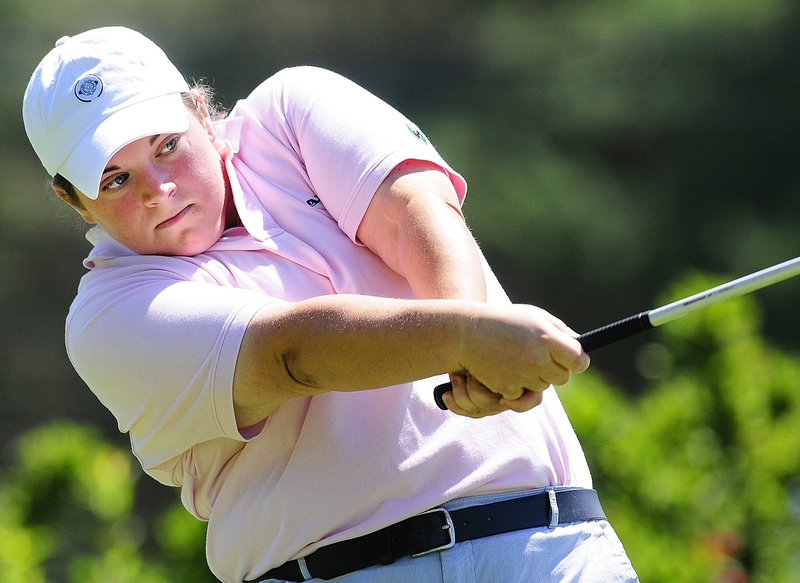 Emily Bouchard, a Saco native, had the best round of any Maine golfer Tuesday for the second straight day, shooting a 78 for a two-day total of 159 at the New England Women’s Amateur at Natanis Golf Course.