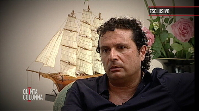 Francesco Schettino, captain of the Costa Concordia, is seen during an exclusive interview on Italian TV’s “Quinta Colonna” program that aired on Tuesday.