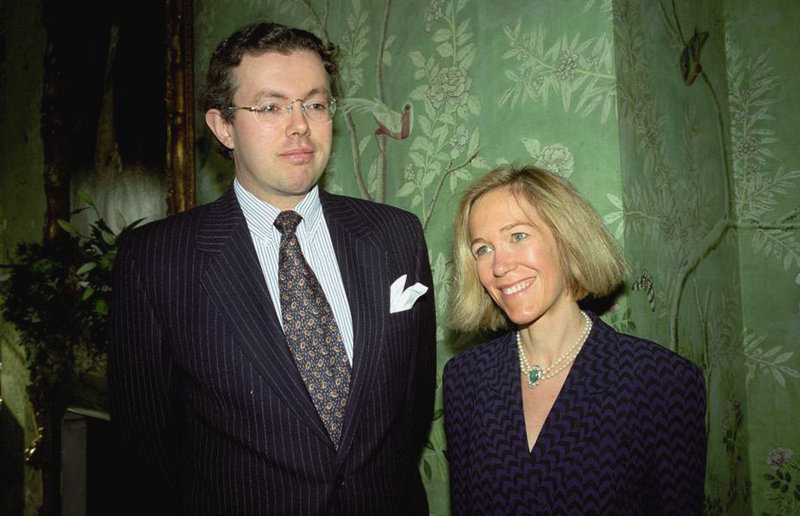 Eva Rausing and her husband, Hans Kristian Rausing, attend the Glamour America Fashion Show and lunch in 1996 at the residence of the U.S. ambassador to the United Kingdom.
