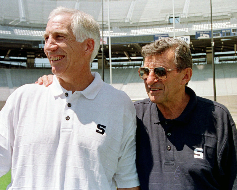 A report by former FBI director Louis Freeh says football coach Joe Paterno, right, and other officials covered up abuse allegations against Jerry Sandusky, left, for decades.
