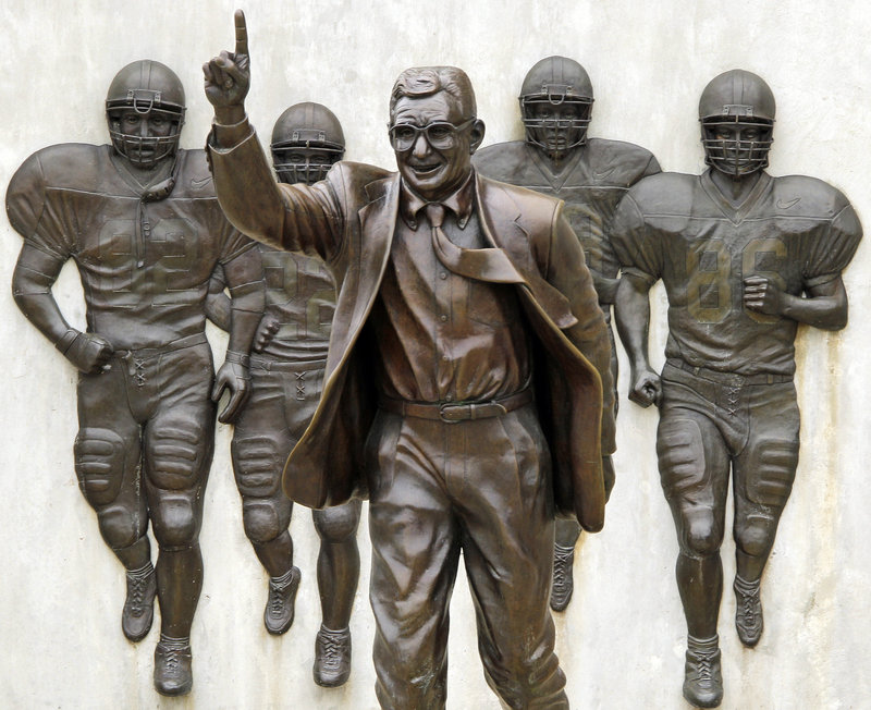 One target of critics of imagery associated with the scandal on the Penn State campus is the statue of former Penn State coach Joe Paterno that stands outside Beaver Stadium.