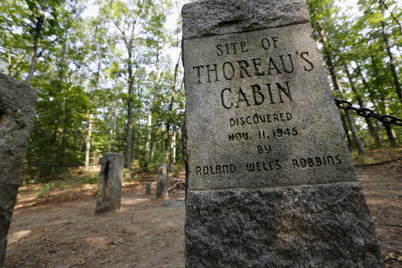 Stone pillars delineate the actual site of Henry David Thoreau’s cabin on the shores of Walden Pond in Concord, Mass. He made three journeys to northern Maine, too.