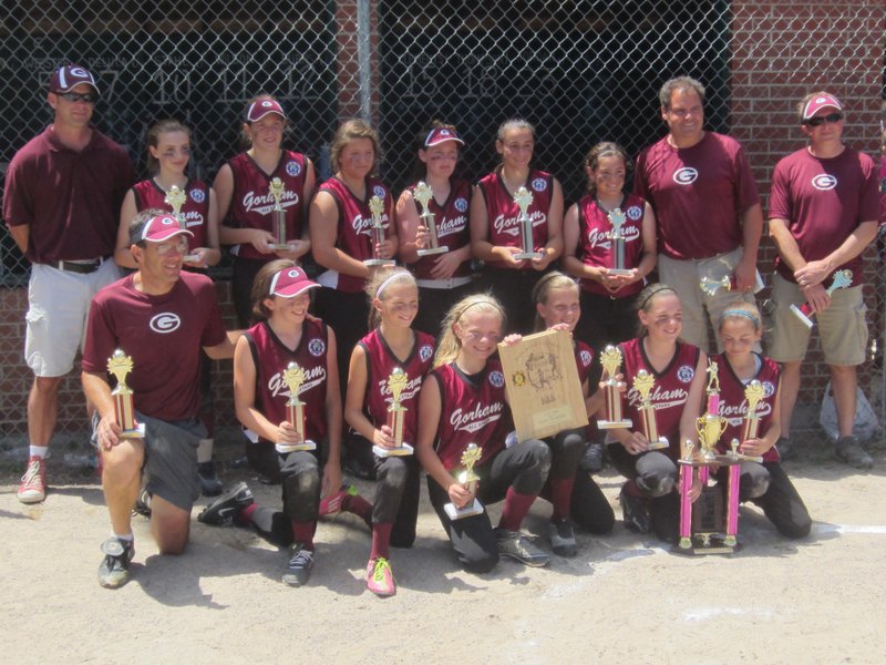 The Gorham Babe Ruth softball team recently won the U12 state championship, and will compete in the New England Regional. Front row, left to right: Coach Tony Esposito, Emily Murray, Hallie Shiers, Grace McGouldrick, Bridget Rossignol, Erica Thibeault and Caroline Smith. Back row: Manager Phil McGouldrick, Carli Labrecque, Emily Esposito, Audrey Perrault, Michelle Rowe, Noelle Dibiase, Isabella Santoro, and coaches Chris Smith and Rich Murray.
