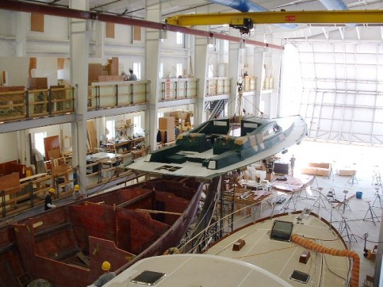 The Ipanema, shown being built at Lyman-Morse Boatbuilding in Thomaston, is about 60 percent done. Court documents say the owner invested $1.5 million in the yacht and owes more than $890,000 for work already performed.