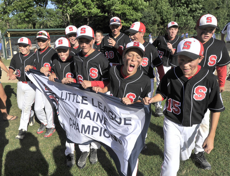 The banner says it all after Scarborough won the Litttle League state title as 12-year-olds, adding to state titles the players won as 10- and 11-year-olds.