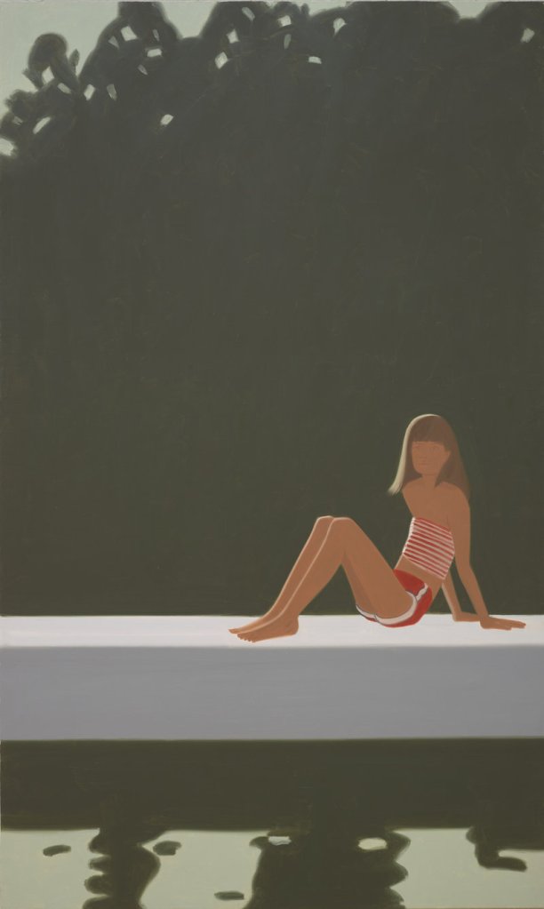 “Tracy on the Raft at 7:30” by Alex Katz, oil on canvas
