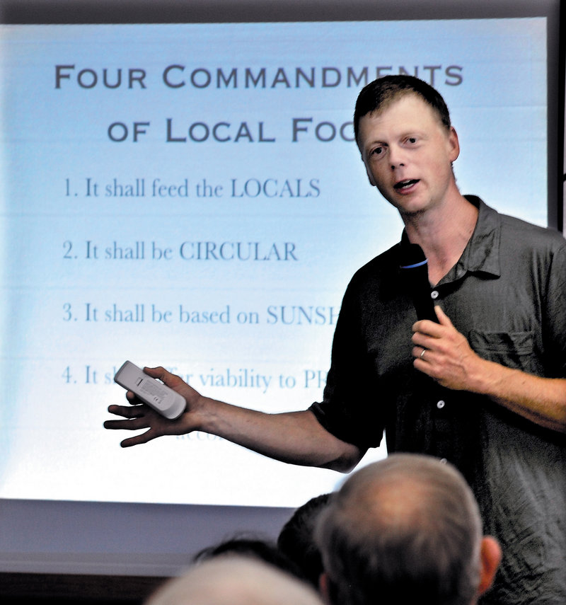 Ben Hewitt, keynote speaker at the 2012 Kneading Conference in Skowhegan spoke Thursday of the economic benefits of regionalized food-based systems.