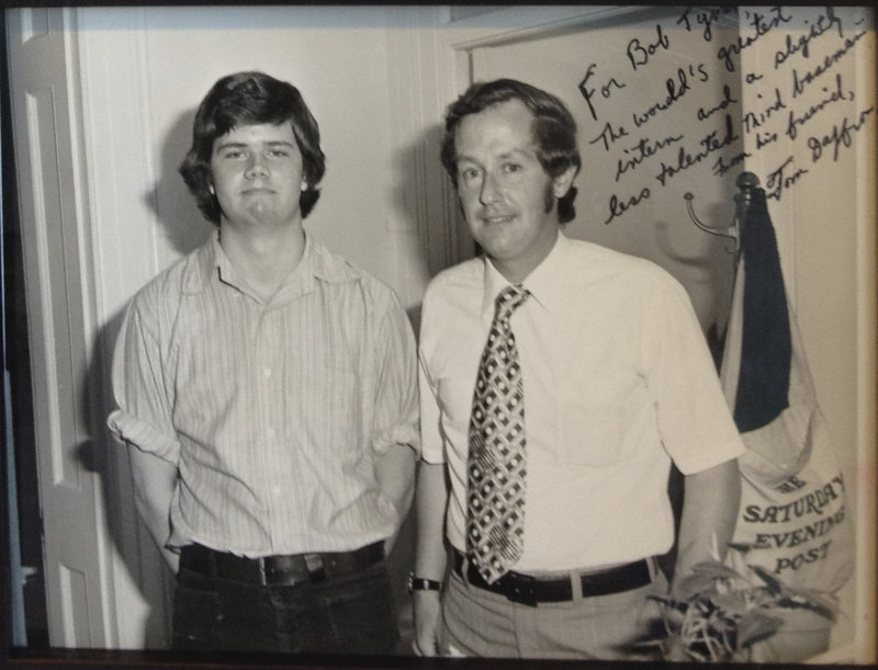 Tom Daffron, right, and Bob Tyrer, whom Daffron hired, in then-Rep. Bill Cohen’s Washington office, circa 1975. “Tom has a willingness to let young people try to prove themselves,” Tyrer says of his former mentor.