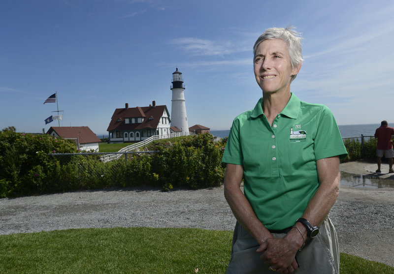 Joan Benoit Samuelson will run the Beach to Beacon on Saturday, ending at Portland Head Light, behind her. It will be the third time the Olympic gold medalist has run the 10-kilometer race she founded 15 years ago.