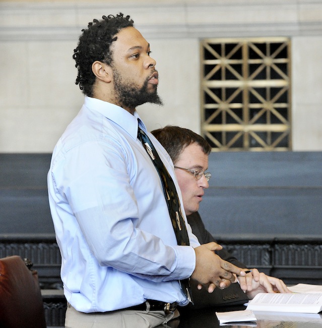 Tareek Hendricks speaks to the judge Wednesday, August 8 before he was denied bail for the 2011 stabbing death of Robert Stubbs of Westbrook.