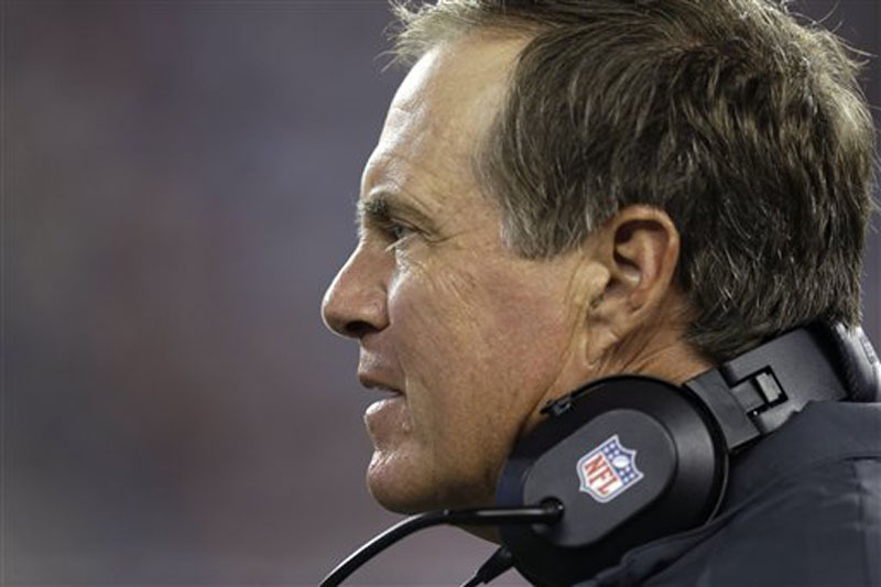 New England Patriots head coach Bill Belichick watches a play against the Philadelphia Eagles during the first quarter of an NFL preseason football game in Foxborough, Mass., Monday, Aug. 20, 2012. (AP Photo/Elise Amendola)