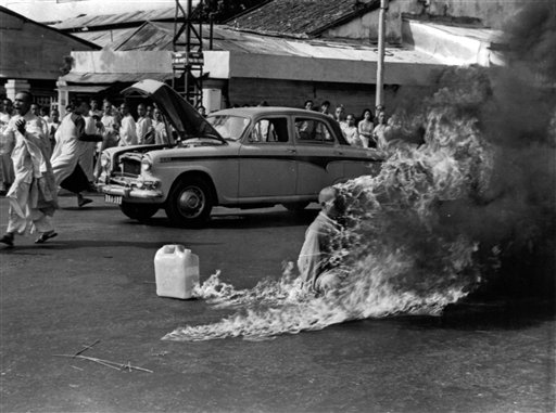 In this June 11, 1963 photo, Thich Quang Duc, a Buddhist Monk sets himself on fire in Saigon to protest against the pro-Catholic Diem regime. Malcolm W. Browne, the former Associated Press correspondent who made the photo and was acclaimed for his trenchant reporting of the Vietnam War, has died. He was 81. (AP Photo/Malcolm Browne, File)