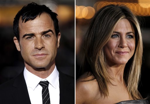 Combined photos show Justin Theroux, left, and Jennifer Aniston. Aniston's rep, Stephen Huvane, on Sunday confirmed to The Associated Press that Theroux, 41, an actor and screenwriter, and the 43-year-old actress are engaged. It was first reported by People.com.