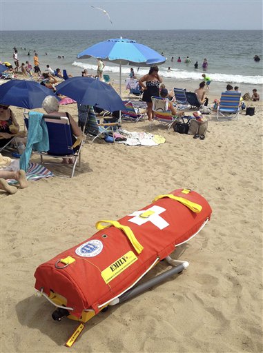 EMILY – Emergency Integrated Lifesaving Lanyard – a remote-controlled battery powered lifesaving device, sits on Old Town Beach in Westerly, R.I.