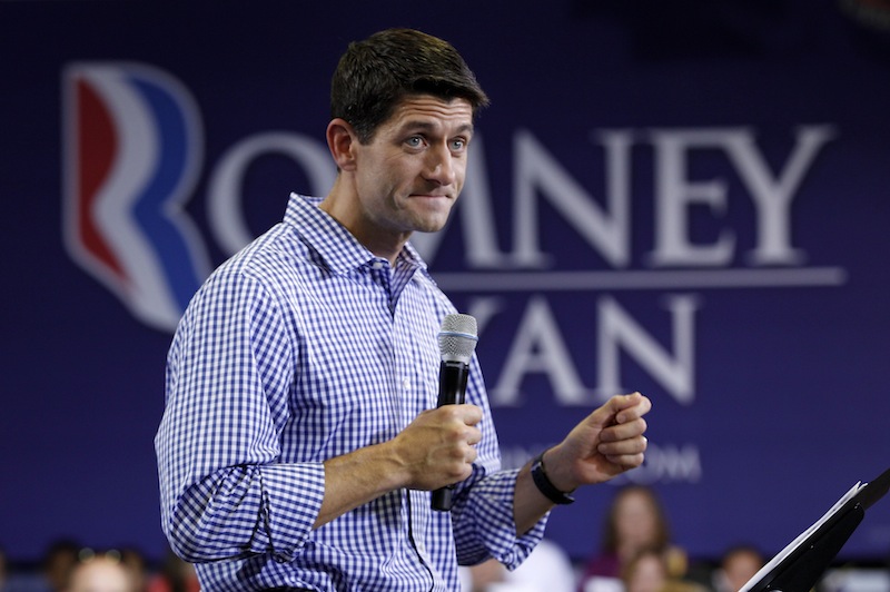 Republican vice presidential candidate, Rep. Paul Ryan, R-Wis., speaks during a campaign stop at West Springfield High School in Springfield, Va., Friday, Aug. 17, 2012. ( AP Photo/Jose Luis Magana)